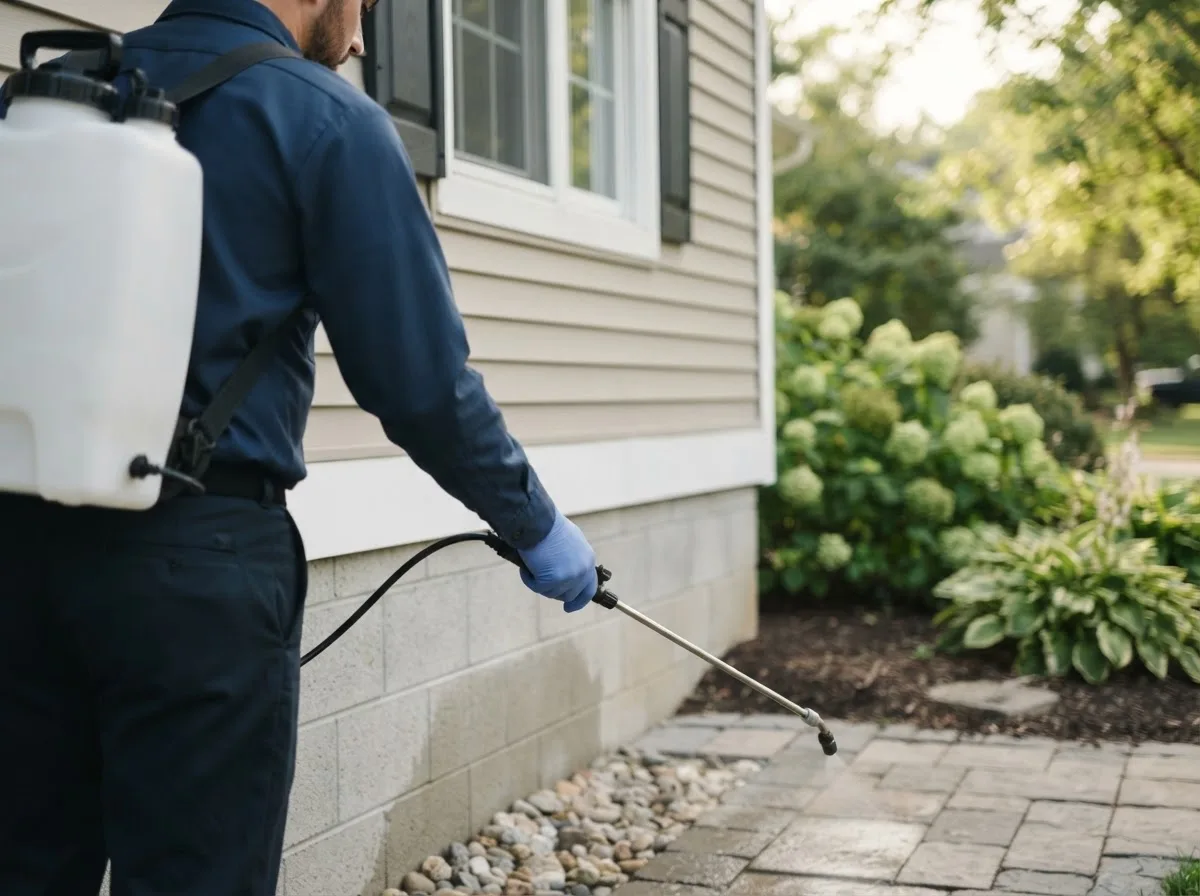 Pest control technician inspecting a home in Chesterfield, MA